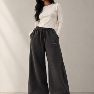 Lolvy Wide-Leg Essential Jogger — Washed Black