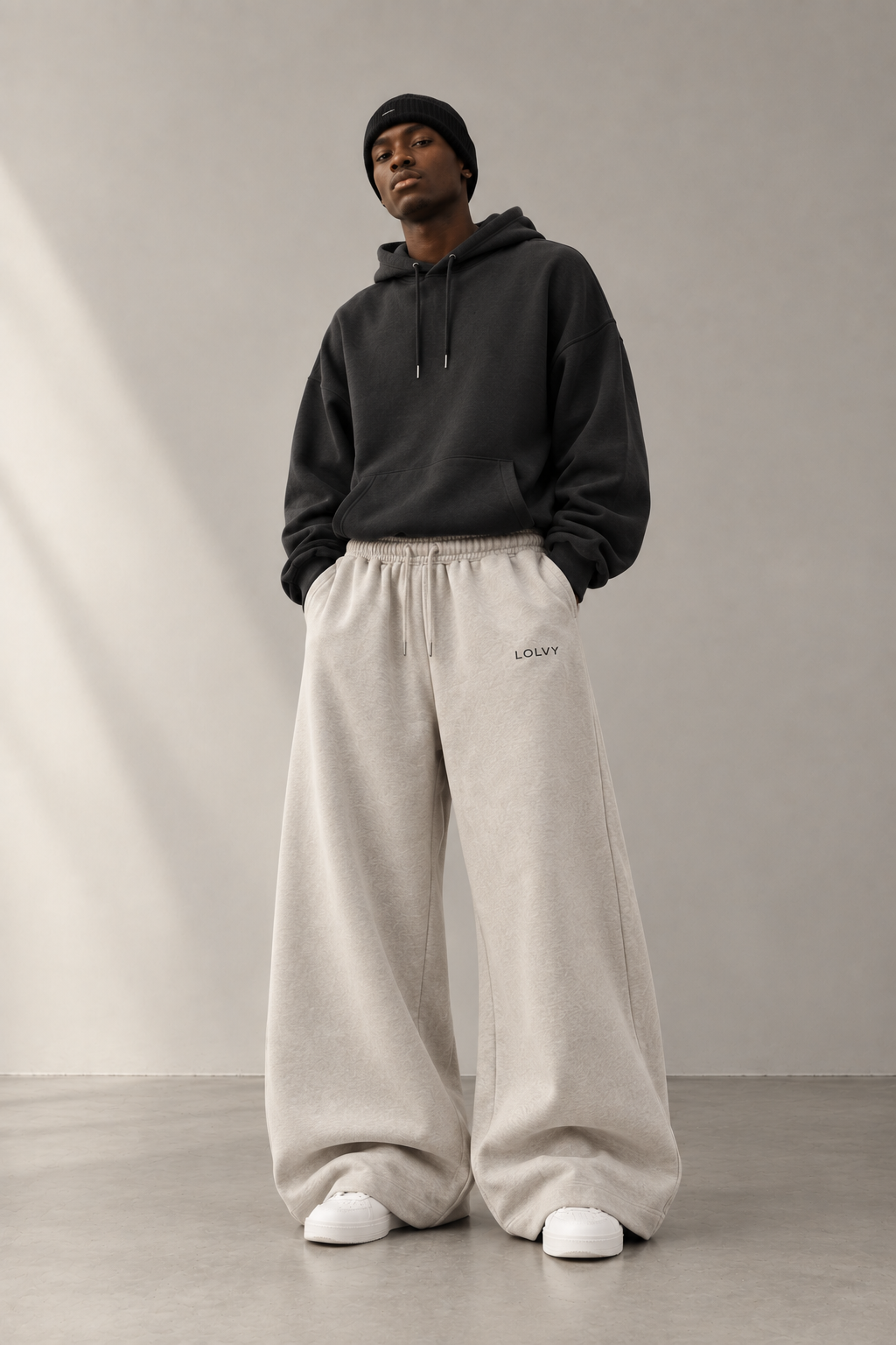 Lolvy Wide-Leg Essential Jogger — Stone